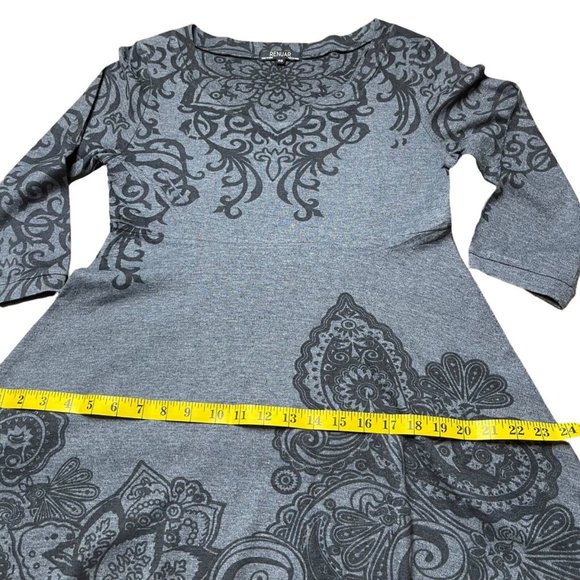Renuar A-Line Mini Dress Small Gray Mandalas Print 3/4 Sleeves Stretch - Picture 10 of 12